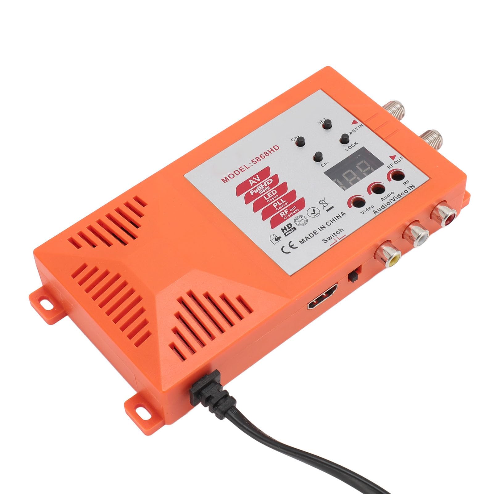 Jectse HDMI-Modulator-HF-Konverter, Koaxial-Composite-VHF-UHF-AV-zu-RF-Konverter, Unterstützt das PAL-NTSC-Format, mit Antenneneingang, Ausgang und Kanalschalter für