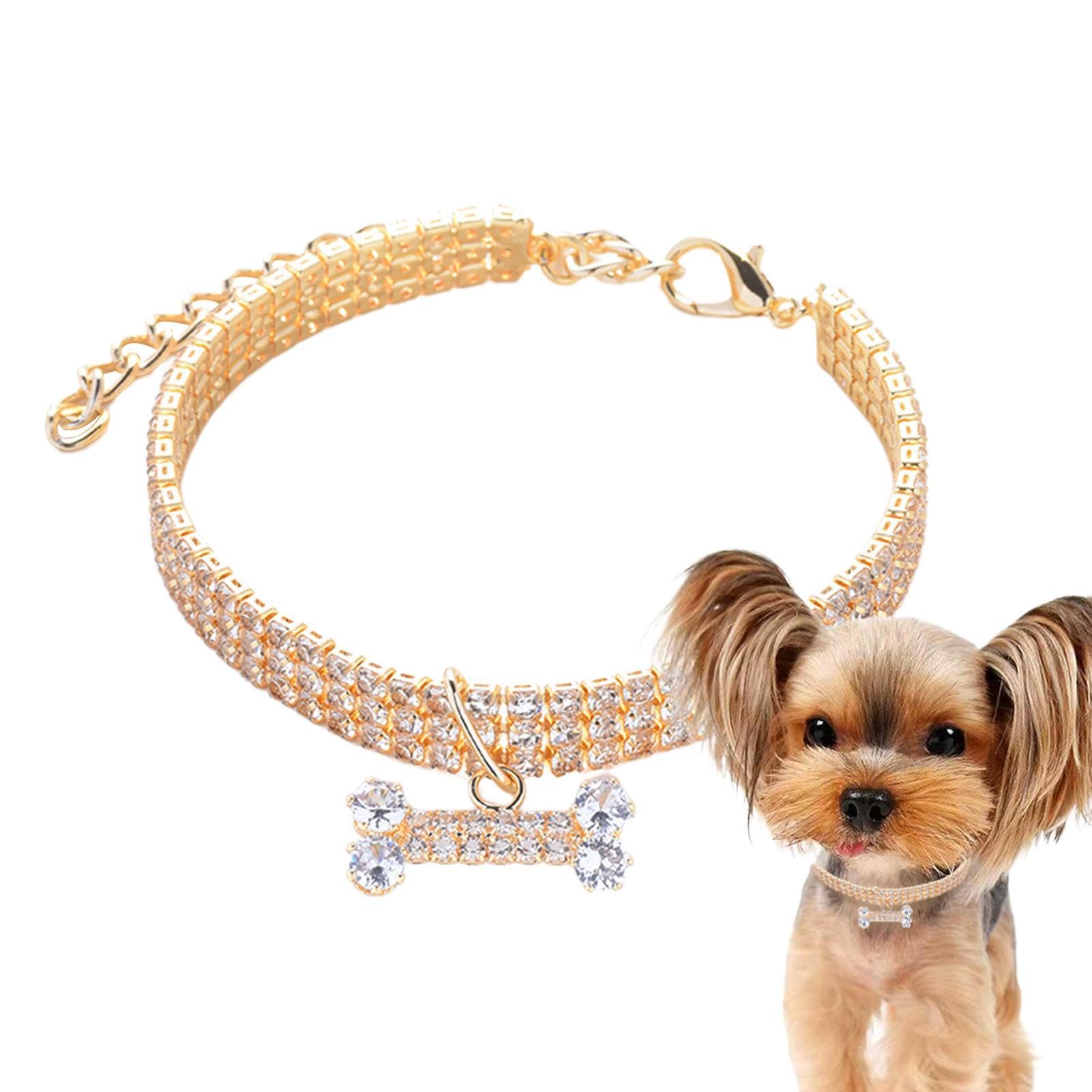 collar de perro de lujo, collar de cachorro - Collar de diamantes de imitación de 3 filas para mascotas | Collar ajustable para perros y gatos, joyería elegante para mascotas pequeñas de boda,