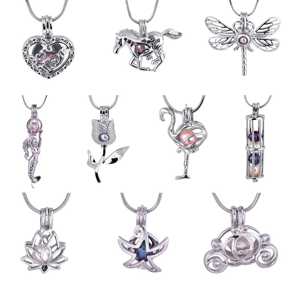10 Pieces White Gold Plated Pearl Bead Cages Pendants for Jewelry Making/Essential Oil Scent Diffuser Locket Pendants silver set