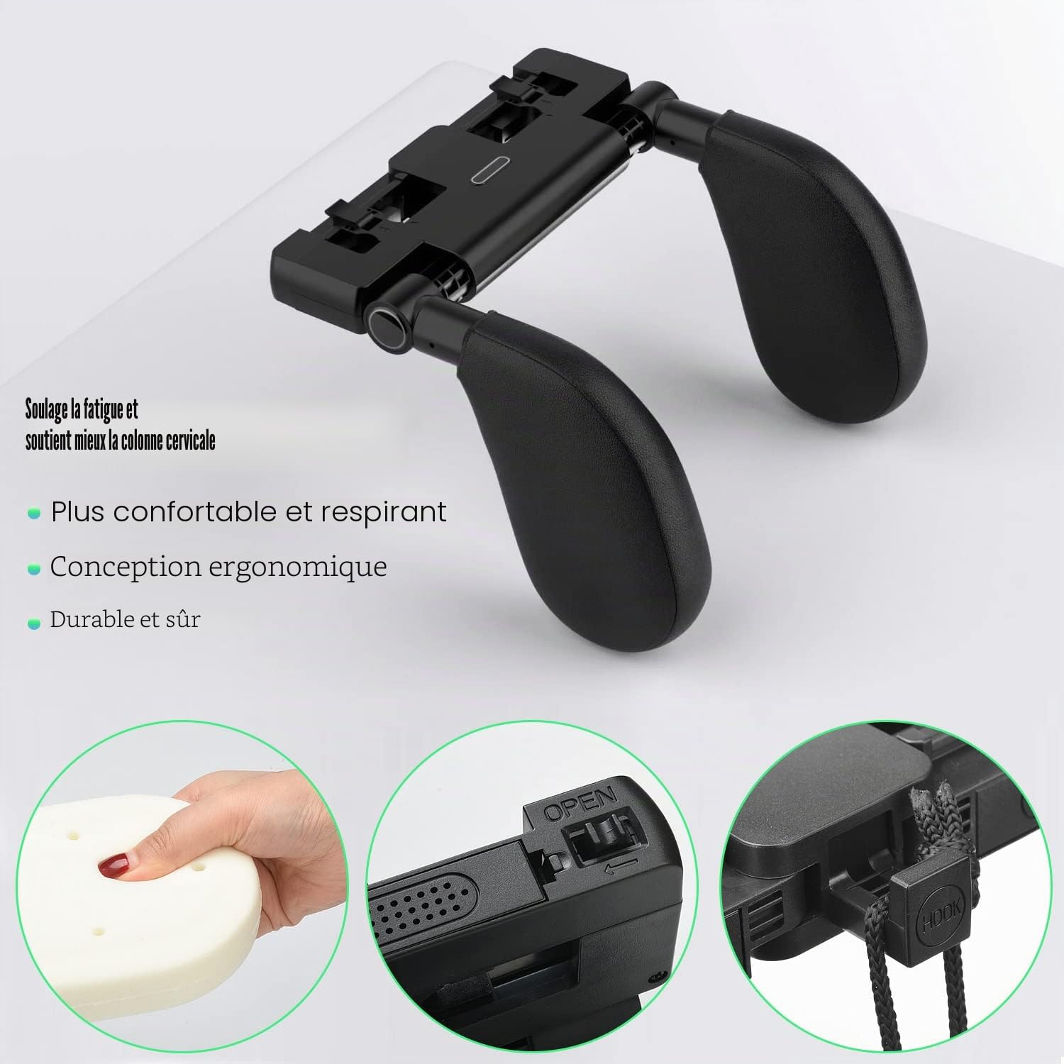 Repose Tete Voiture, Rétractable et Détachable Coussin de Siège de Voiture, Support de Tête Réglable pour Siège de Voiture avec Mousse à Mémoire de Forme, pour Enfants et Adultes(Noir)