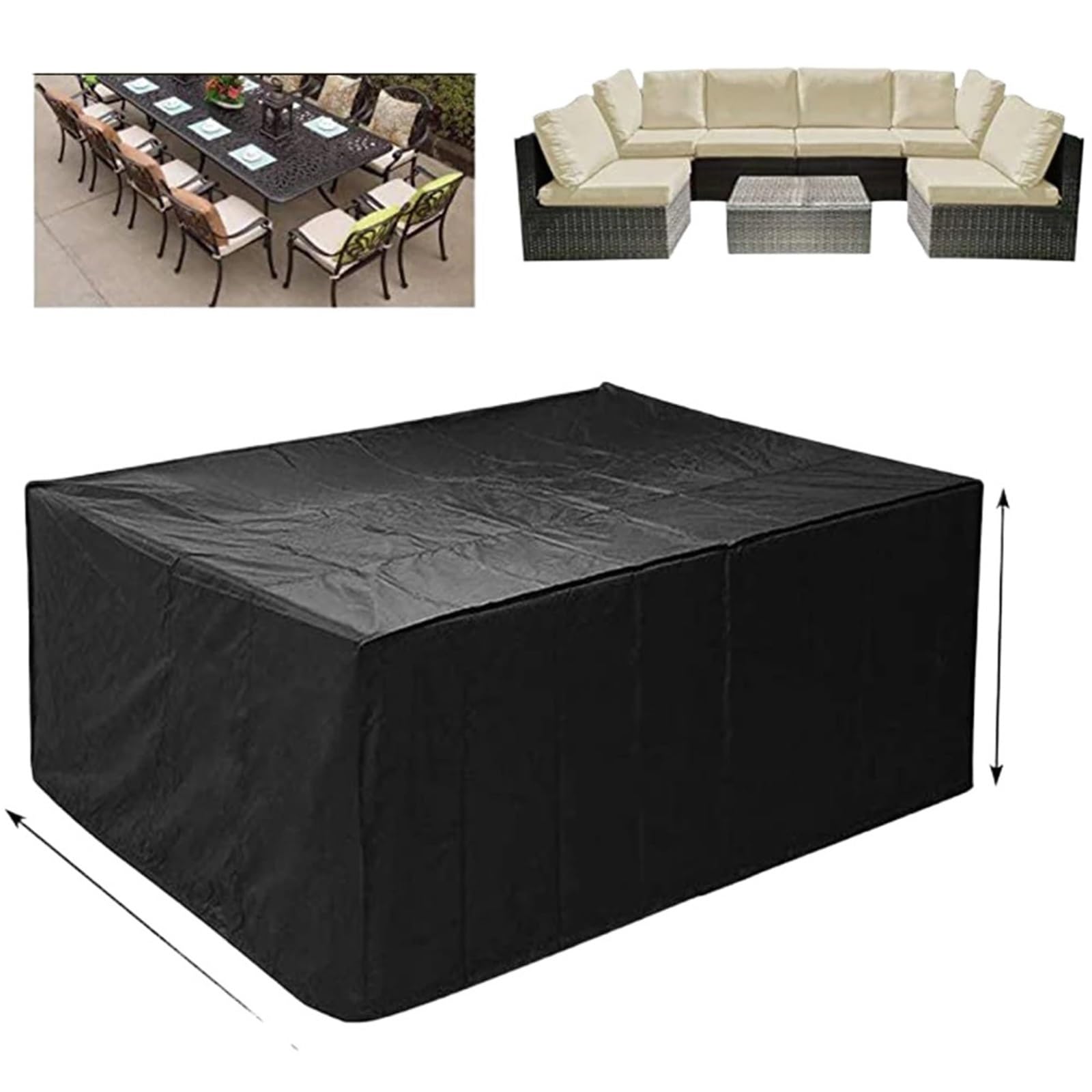 Coperture impermeabili da giardino in pelliccia per mobili in rattan, antipolvere e antipioggia, 72, per tavoli, sedie e divani (nero, 274 x 208 x 70 cm)