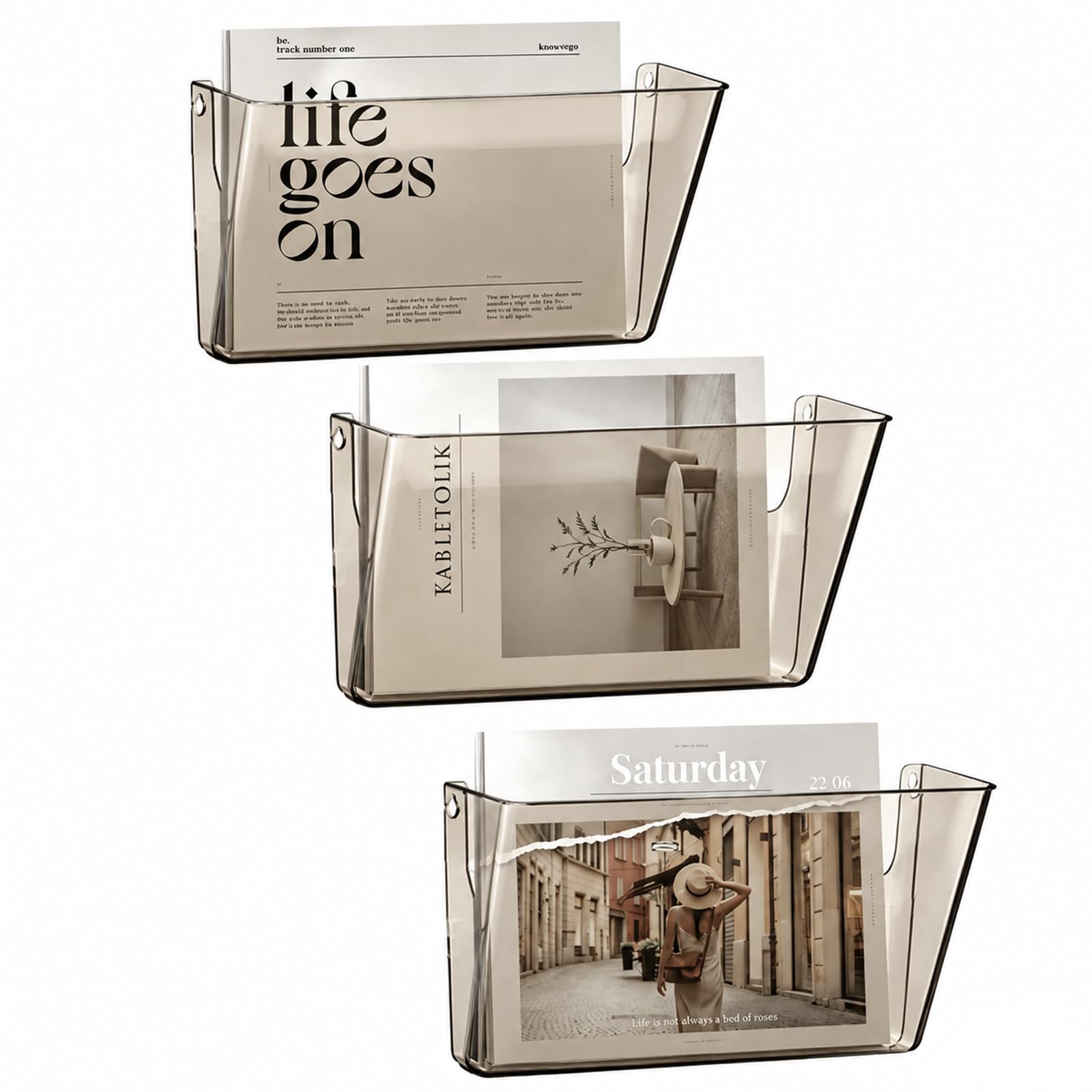 Lot de 3 porte-documents muraux en acrylique, organiseur mural à une seule