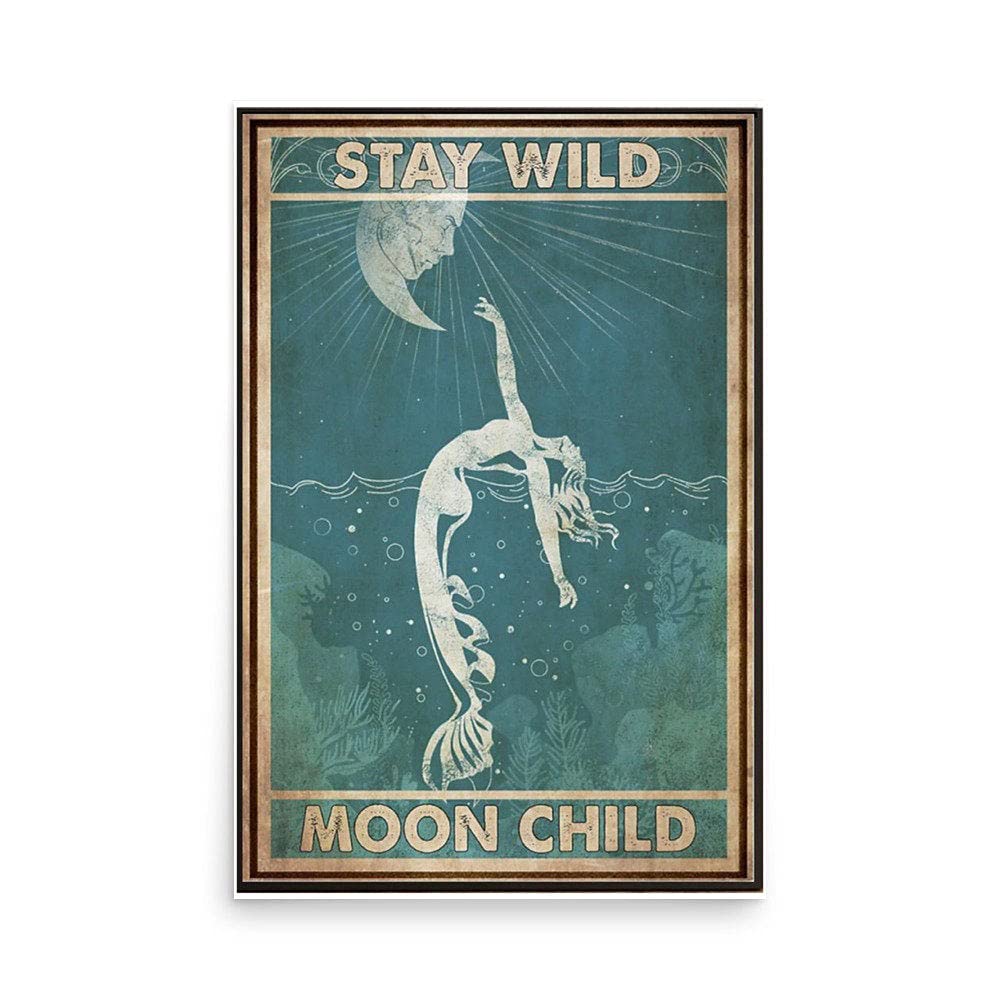Targa in metallo con scritta Yoga Girl Stay Wild Moon, decorazione per la casa, decorazione da parete, 20 x 30 cm