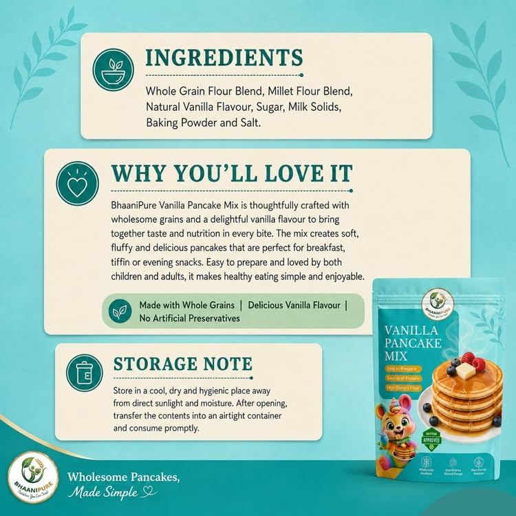Image of Vanilla Millet Pancake Mix, 150g (Pack of 2) | Eggless, Gluten-Free, High Sprouted Protein | No Refined Sugar