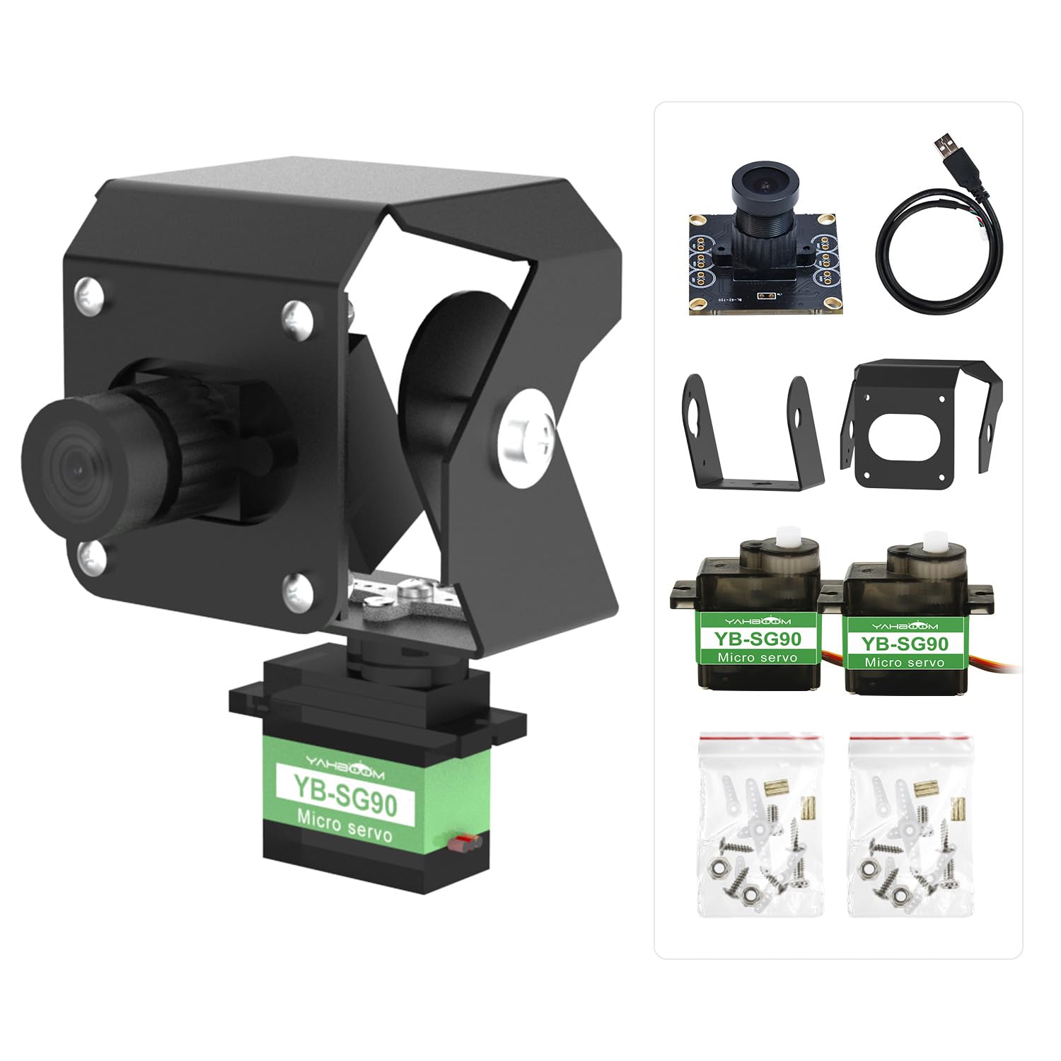 Yahboom 2-DOF Servo Pan-Tilt Kit pour Robot DIY Plate-forme Électrique avec Servo Métallique, Accessoires pour Appareil Photo ou Bras de Robot Support (Servo Métal 2DOF Sans Carte de Contrôle