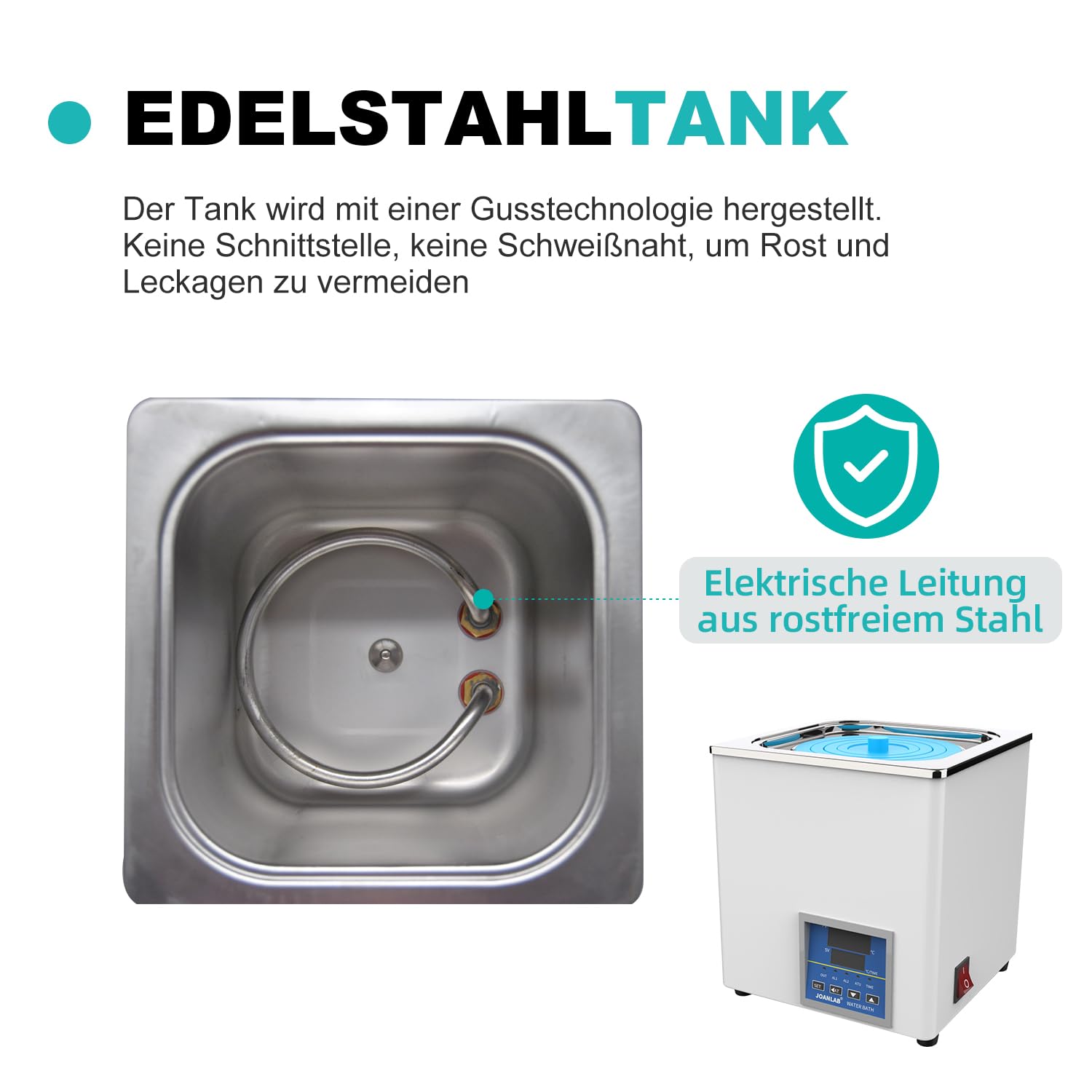 JOANLAB Laborwasserbad 3L, 300W - Einzelöffnung, Edelstahl - Präzises Thermostat ±0,1°C - Timer 0-99 Min - LED Display