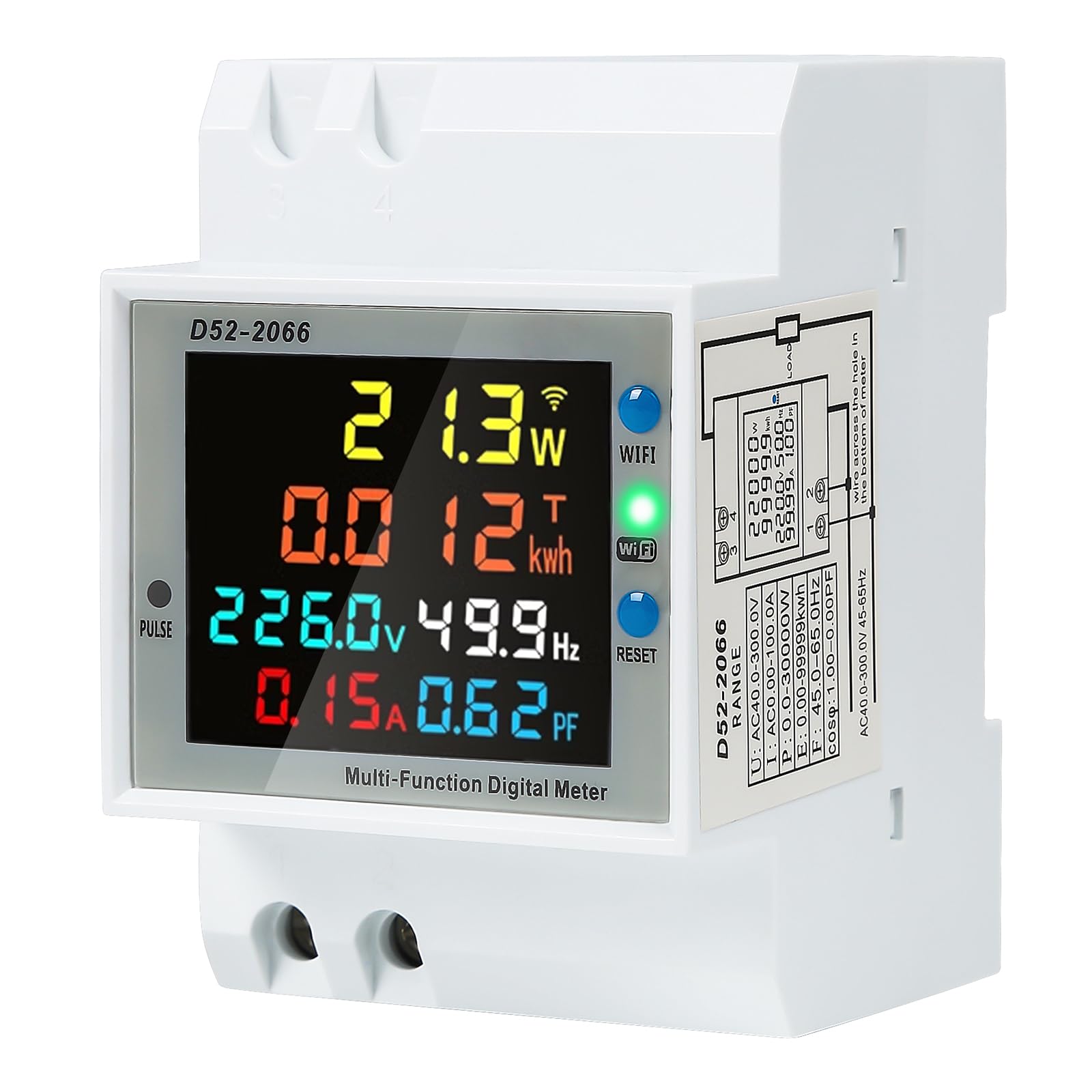 Contatore di Energia guida DIN 6 in 1 Digitale 1 Fase 2 Fili LCD Voltmetro Amperometro Multifunzione AC40-300V 100A
