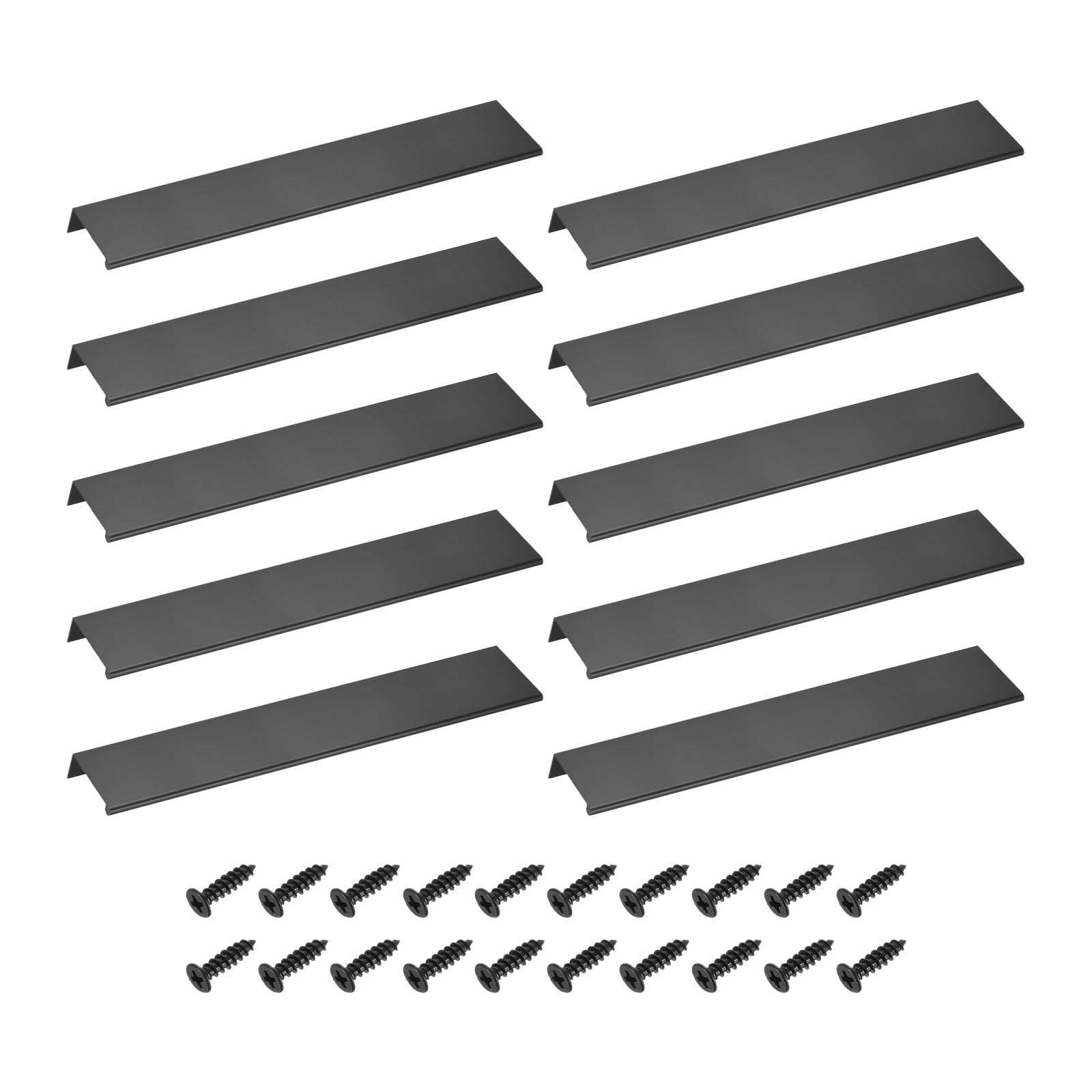 sourcing map Cabinet Finger Edge Pull, 10pcs 300mm / 11.81" Aluminum Alloy Back Mount Hidden Drawer Edge Handles, Modern Concealed Tab Pulls for Home Kitchen Furniture, Black — image 1