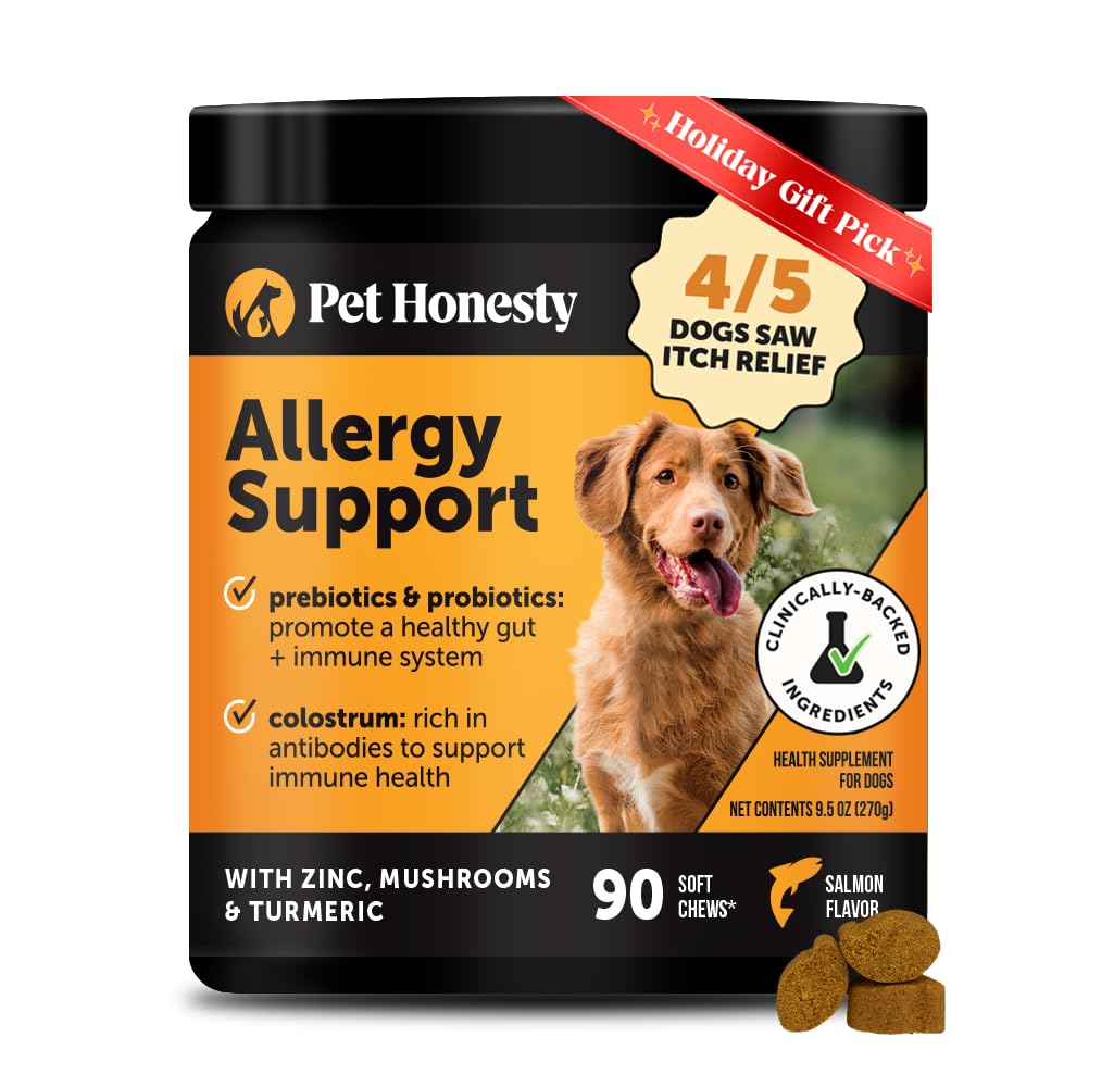 Pet Honesty Dog Allergy & Itch Relief - Advanced Itch Supplement with Probiotics for Dogs - Immune Support & Skin Relief for Seasonal Allergies - Natural Itchy Skin & Paw Relief - (Salmon, 90 Ct)