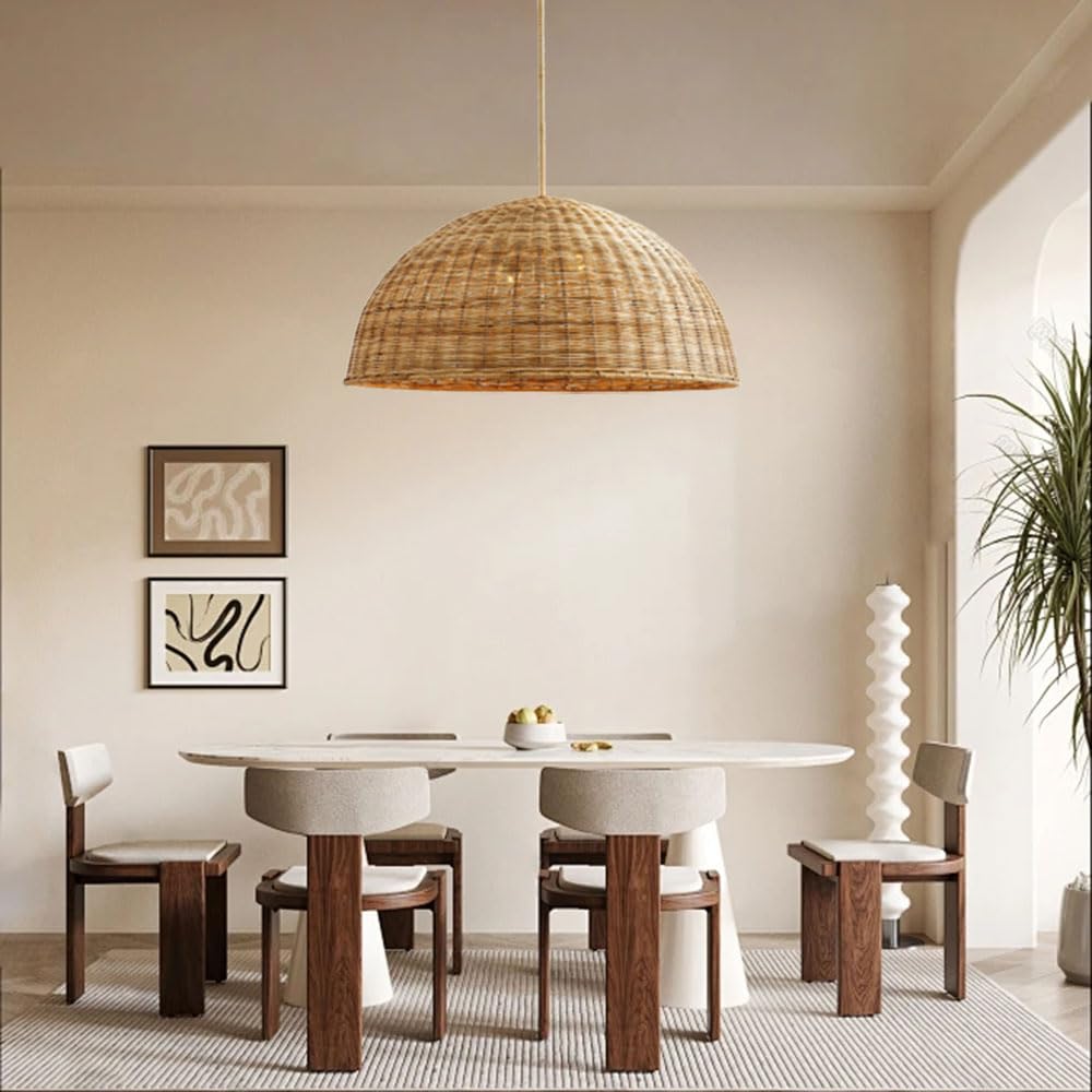 Rattan Pendant Lights, Boho Wicker Chandelier E 27 Hanging Ceiling Light Natural Weaving Lampshade Cord Adjustable Living Room Bedroom Dining Rustic Lamp Fixtures