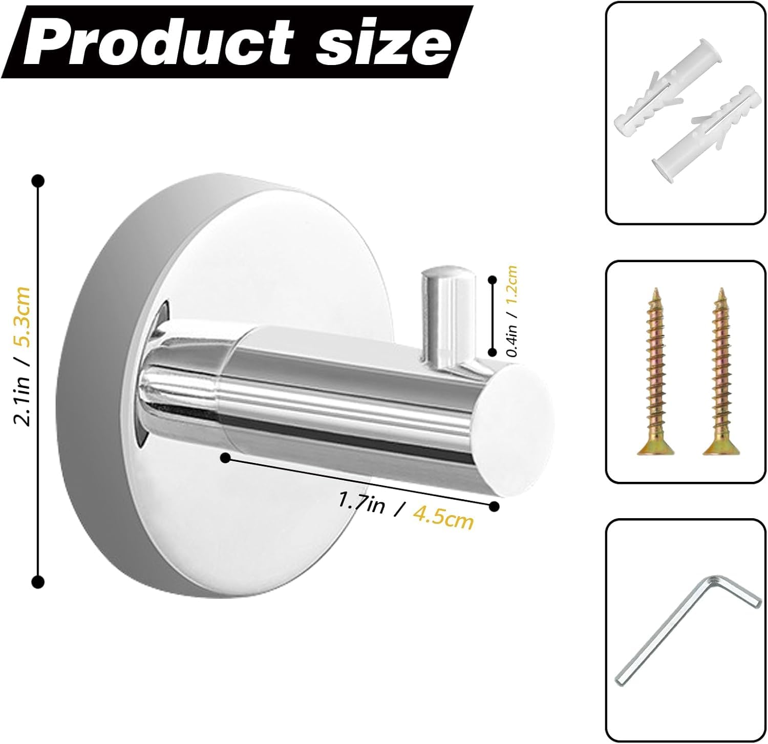 ALTPWJW Towel Hooks for Bathrooms,2 Pack Stainless Steel Door Hooks Screw in Coat Robe Hook(Chrome) - Image 2