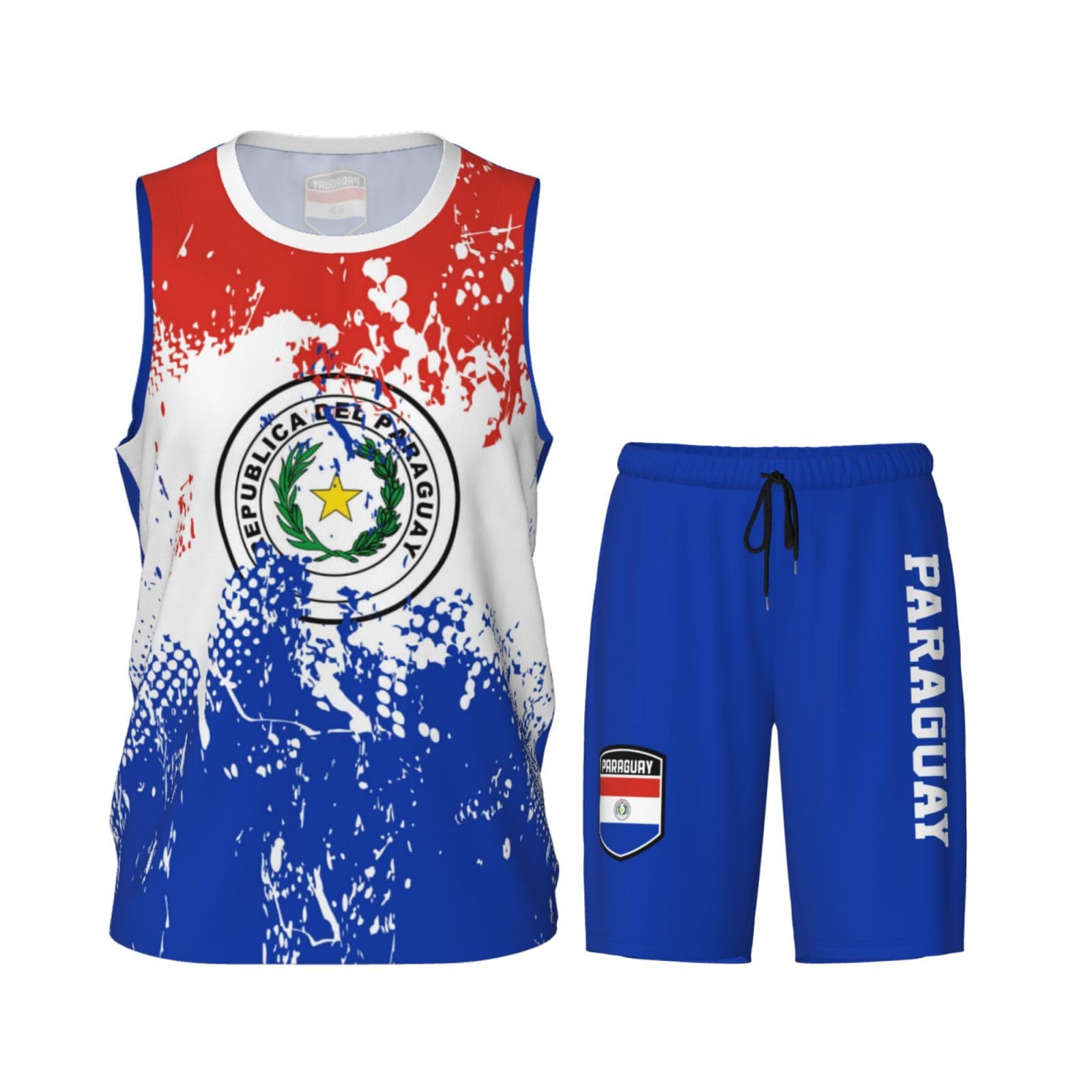 Paraguay Flag Grain (2) Basketball Jersey Uniform Suit for Men Adults Training Athletic Set