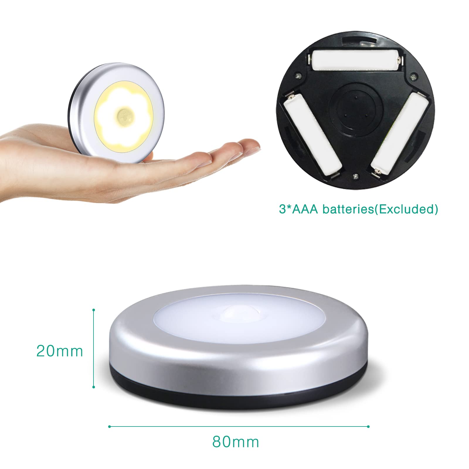 ORIA Nachtlicht mit Bewegungsmelder, 6 LED Bewegungsmelder Licht Schranklicht, Indoor NachtLicht Schrankbeleuchtung, Auto EIN/AUS, für Flur, Treppen, Bad, Schlafzimmer, Küche - WarmGelb