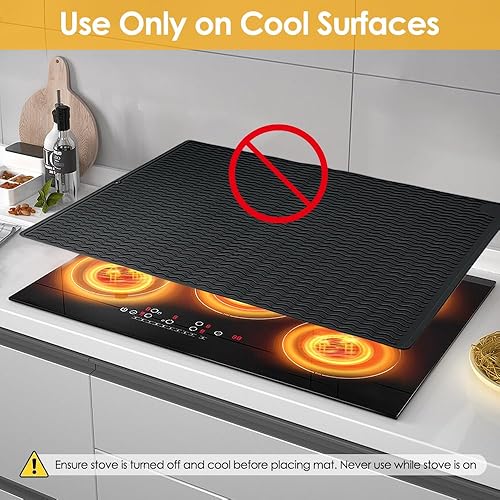 Miniatura 6 de Fundas de silicona negras para estufa eléctrica, 28 x 20 pulgadas, resistente al calor para estufa, cubierta superior de estufa de vidrio para