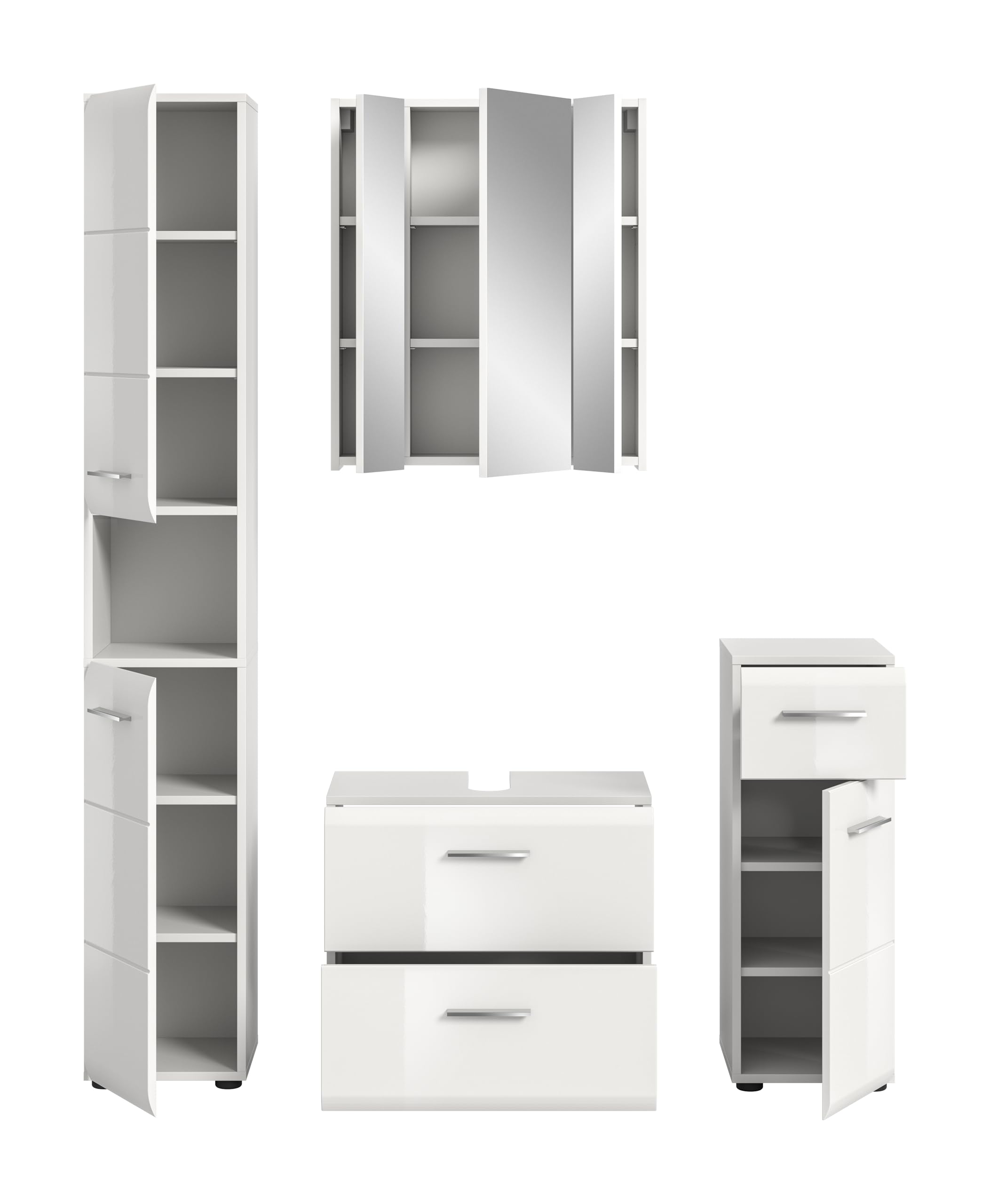 xonox.home – 4 TLG. Badmöbel-Kombination Ice 150x185x30 cm in Korpus weiß Nachbildung und Front weiß Hochglanz – Elegantes Badmöbel-Set – platzsparend – Bild 3