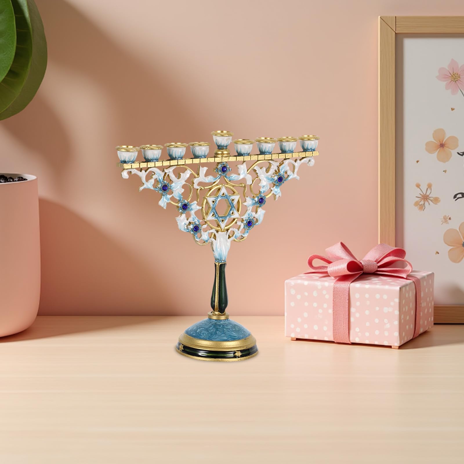 DOITOOL Portacandele decorativo per Menorah di Hanukkah a 9 rami per la cerimonia di Chanukah - Portacandele a 9 bracci per la cerimonia di di candela