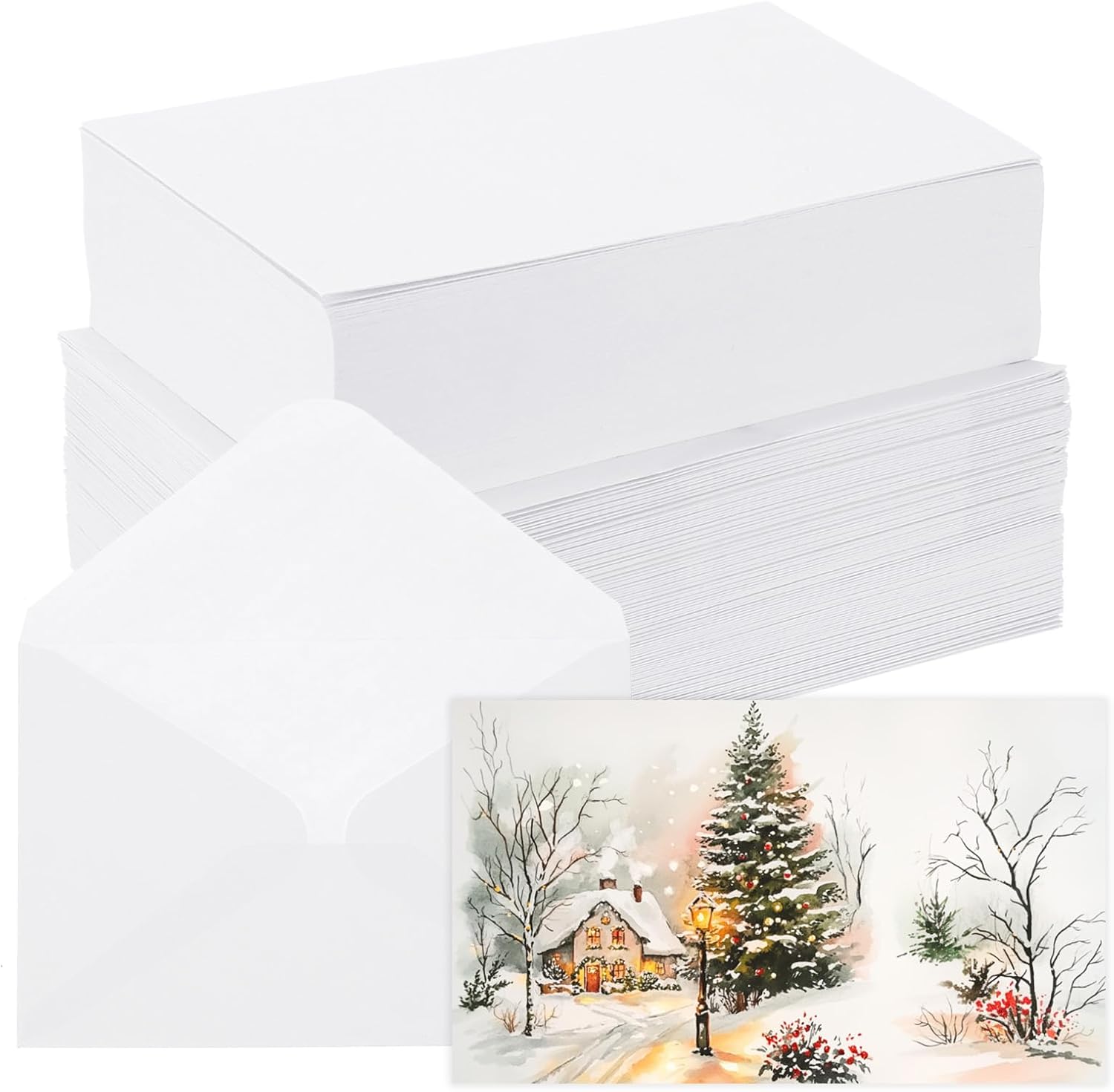 Awclub 100 Sets Blank Watercolor Cards with Envelopes, 140lb/300GSM Cotton Watercolor Paper Cards for Art Painting Creative Greeting Cards, 4x6 Inch
