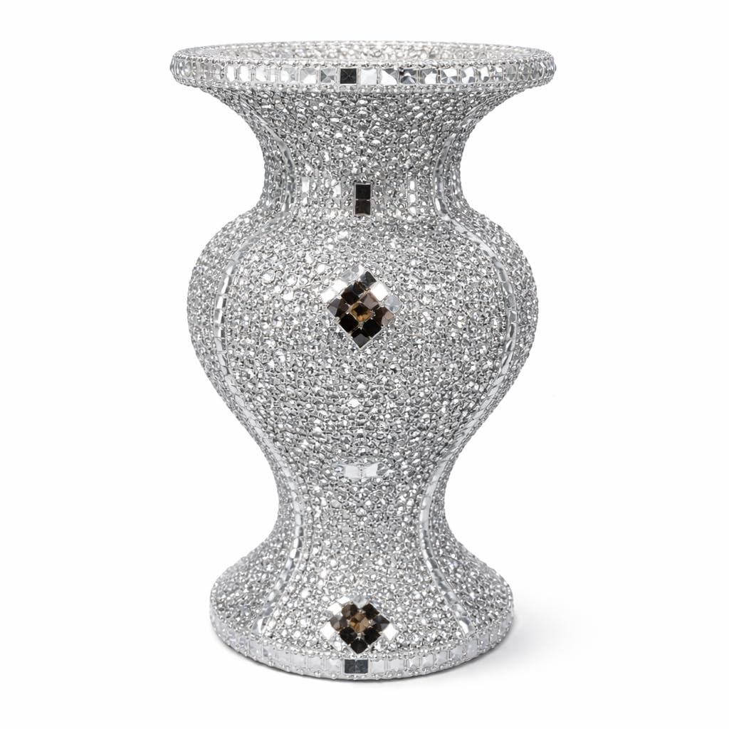 Silver Vase Sparkle Ornament Crushed Diamond Flower Pot - Ceramic Material - 30cm