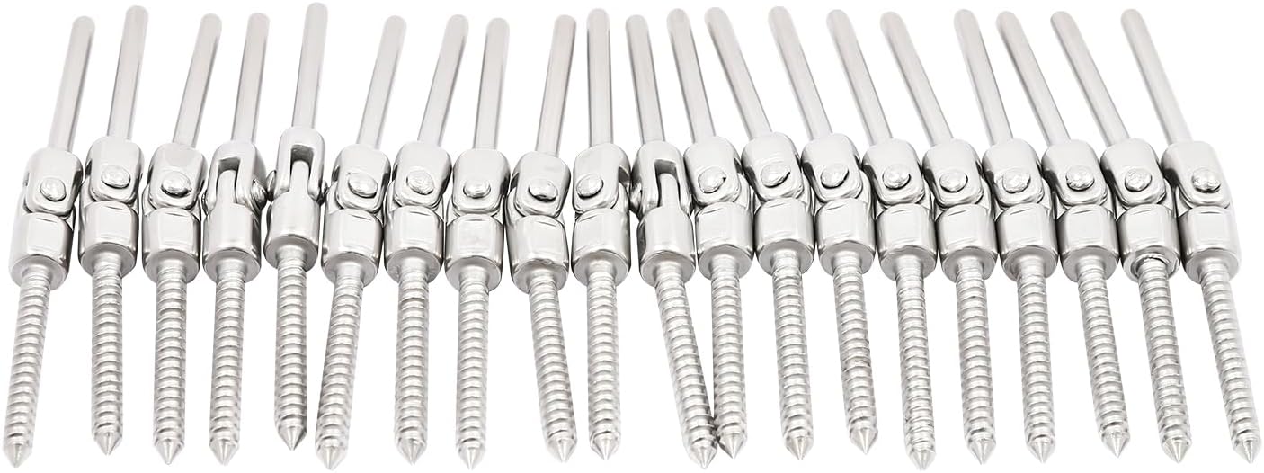 180 Degree Adjustable Angle Threaded Stud Tension End, 20Pcs Cable Railing Kit for Wood or Metal Post, Cable Angle Tension Kit
