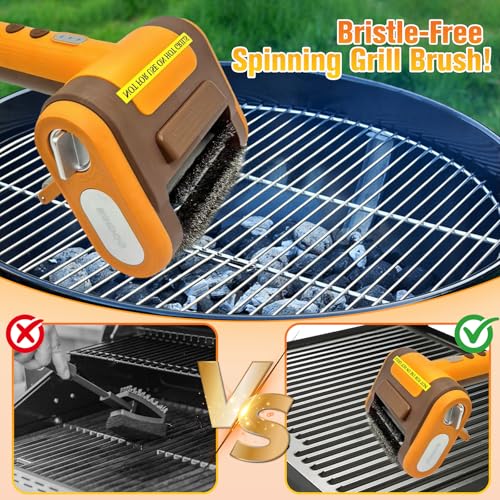 Image of Electric Grill Brush Bristle for Outdoor Grill, Grill Cleaning Brush Rechargeable BBQ Cleaner Brush Head,Safe Grill Brush with Scraper for Cast Iron Stainless-Steel Grates,Yellow