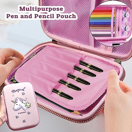 Image of FunBlast Unicorn Pouch for Girls - Pencil Box for Boys, Pen & Pencil Pouch Bag, Multi-Purpose Zipper Pencil Case, Stationary Organizer for Kids, Hardtop Canvas Pencil Case, Stylish Pencil Pouch Pink