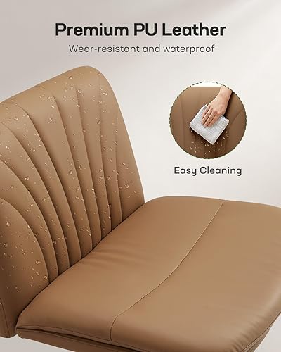 Miniatura 5 de Marsail Silla de escritorio de oficina sin brazos con ruedas silla ancha de piel sintética con patas cruzadas, cómodas sillas giratorias ajustables