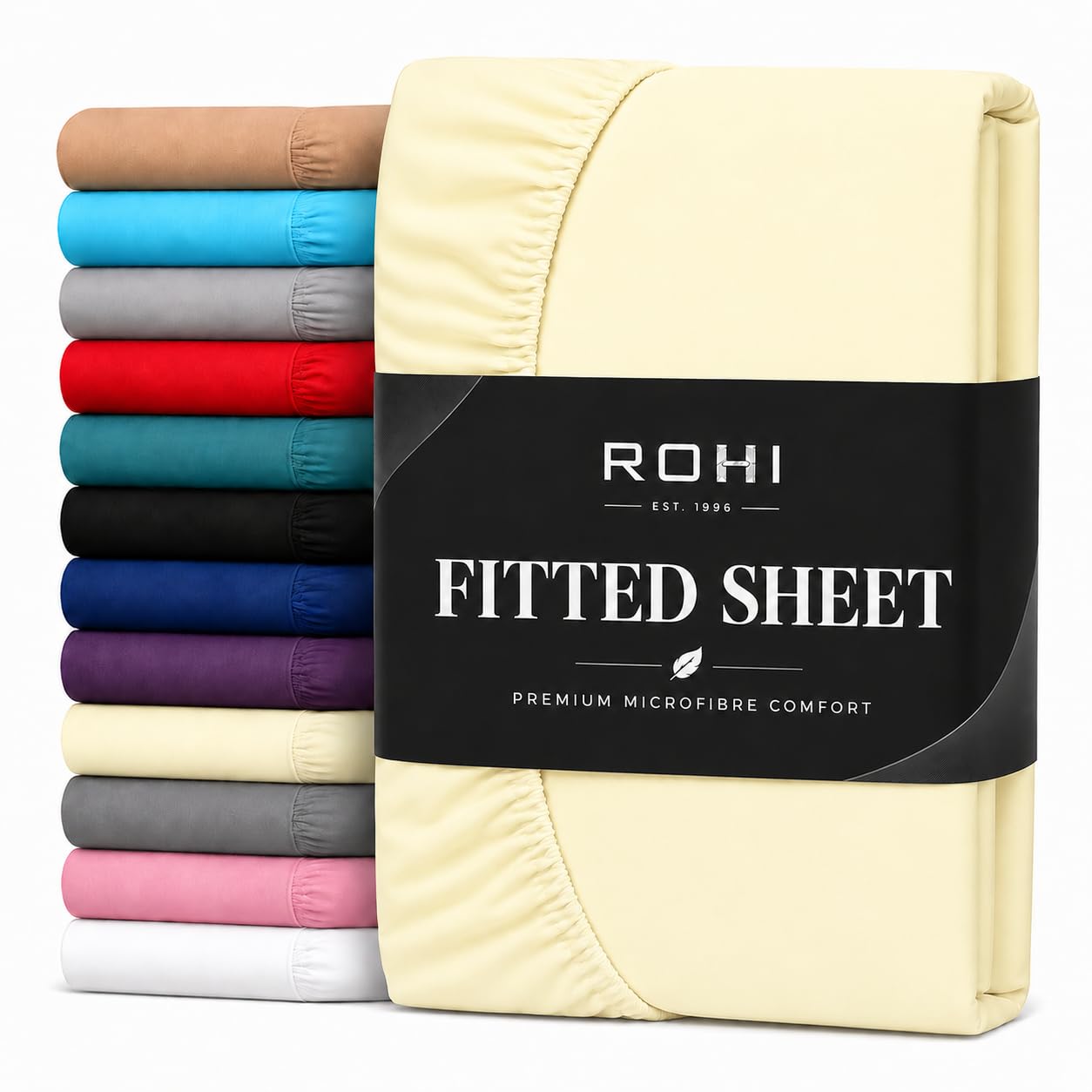 Rohi 40cm Single Fitted Sheet 2 Pack Cream Microfibre Extra Deep Fit