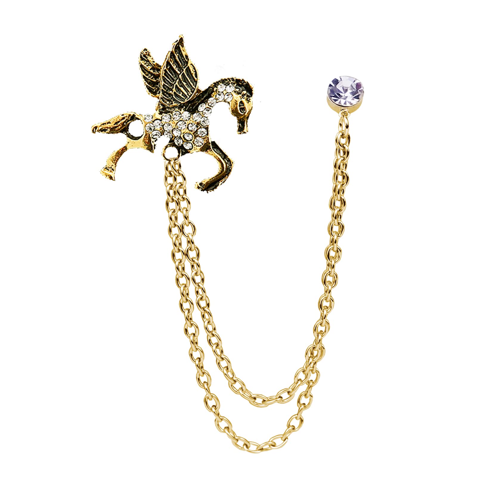 Vintage Animal Tassel Chain Lapel Pin for Men Women - Punk, Buck, Suit, Tie - Deer, Ram, Owl Rhinestone Collar Chain Pin for Boyfriend Gifts