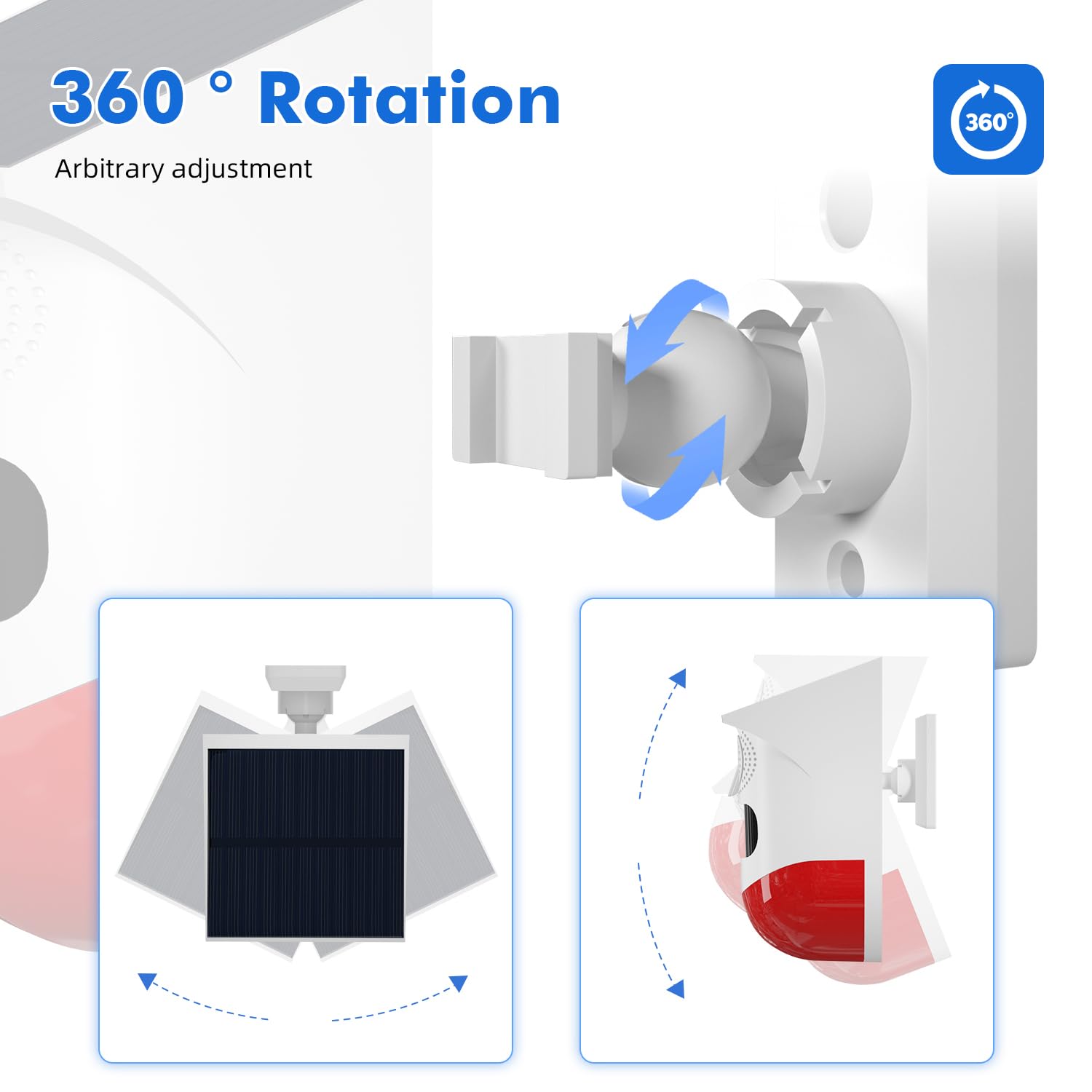Détecteur de mouvement solaire WiFi extérieur, contrôle par application, sirène de sécurité sonore 120 dB, étanche IP65, avec lumière stroboscopique pour la maison, la ferme, la grange, la villa, la