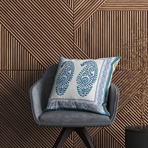 Image of BLOCKS OF INDIA Hand Block Printed Cotton 300 TC Cushion Cover (16 X 16 Inches) (Cushion 3),Blue
