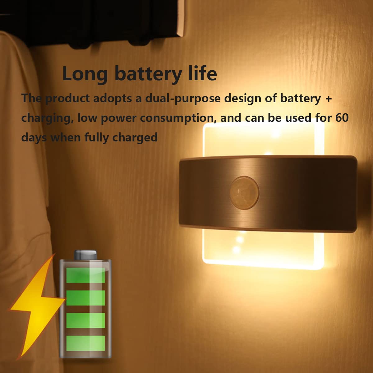 LED Nachtlicht Bewegungsmelder Batterie Nachtlampe USB Wiederaufladbar Warmweiß Mit 3 Modi(Auto/ON/OFF) Sensor Licht Schrankleuchte Aluminium Wandleuchte Für Kinderzimmer, Bad, Flur, Küche