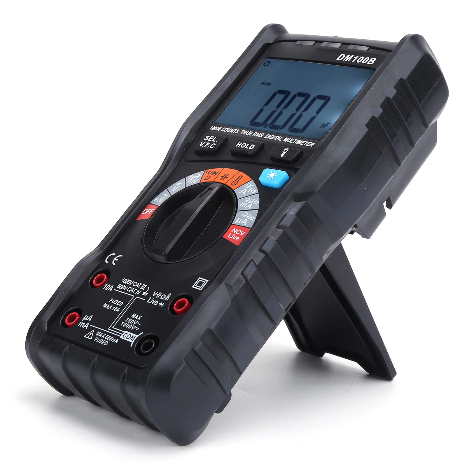Gonetre Digitalmultimeter DM100B, 10.000 Zählungen, Hohe Genauigkeit mit NCV und Brennfest