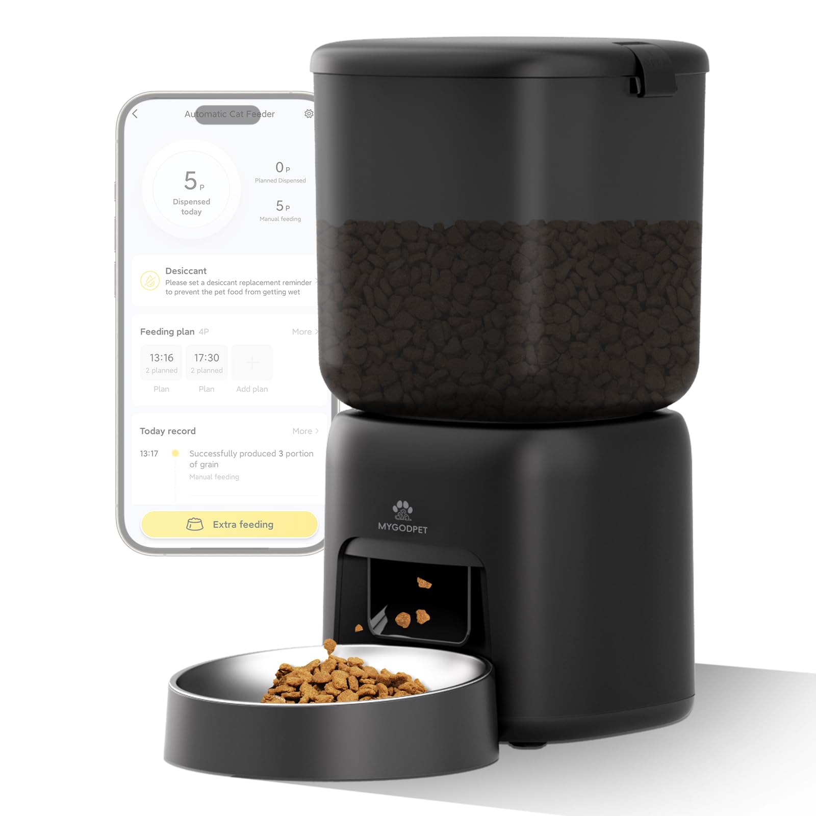 Automatic Cat Feeder, 5G WiFi Auto Cat Food Dispenser with Desiccant Bag, 5L Timed Pet Feeder with Free APP Service, Adjustable Portions Down to 1/12 Cup, Up to 10 Meals Per Day, Dual Power Supply