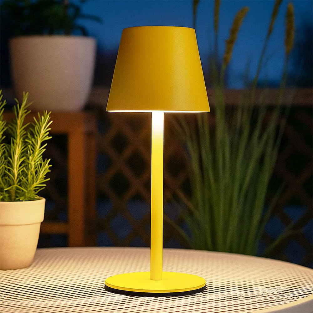 Außenleuchte Tischlampe Akku Tischleuchte Touchdimmer Flaschenaufsatz CCT, gelb, USB-C, LED 3W 200Lm warm-kaltweiß, DxH 11,5x36 cm