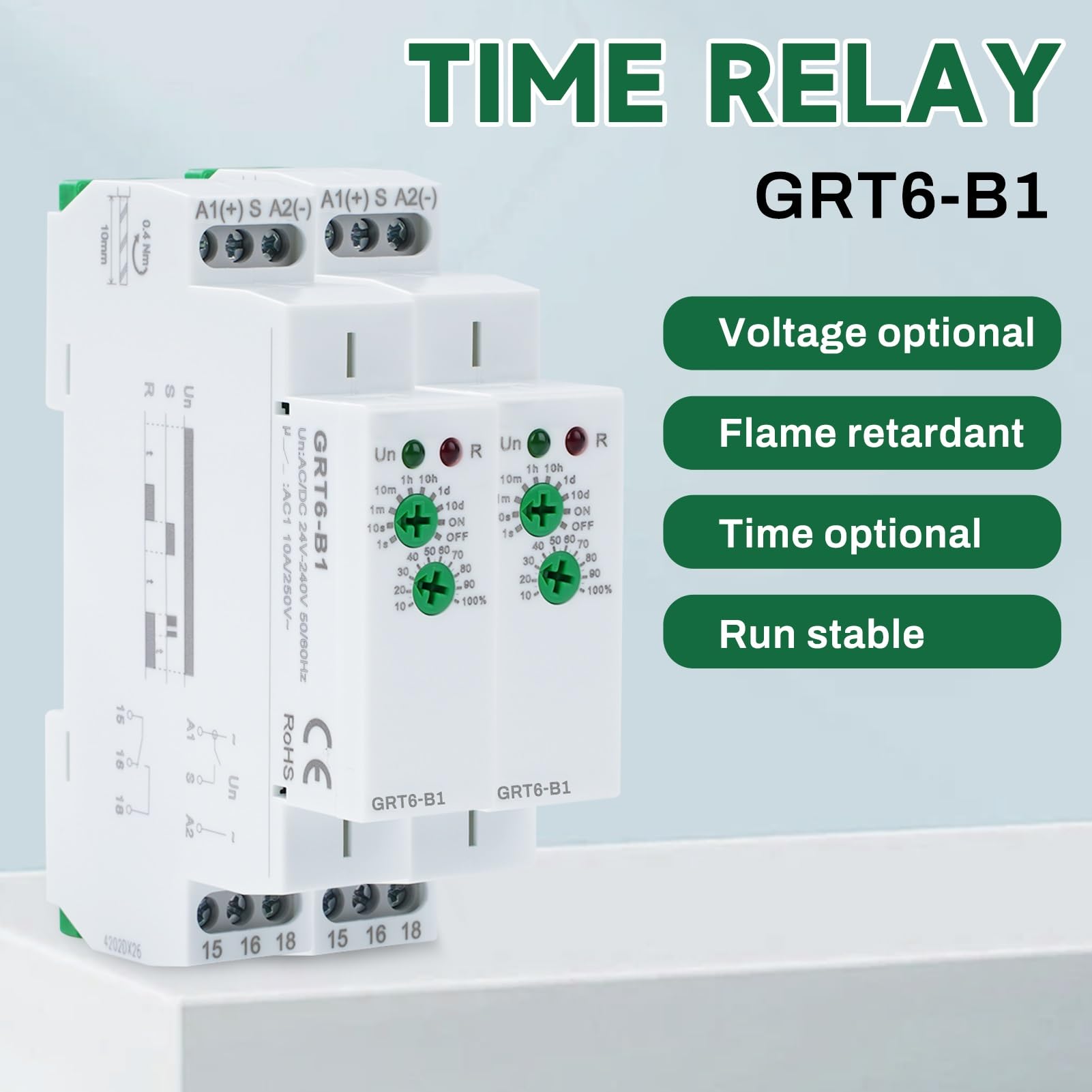 Buyweek GRT6-B1 przekaźnik czasowy przekaźnik czasowy mały przekaźnik opóźnienia wyłączania typ szyny DIN AC/DC24V-240V