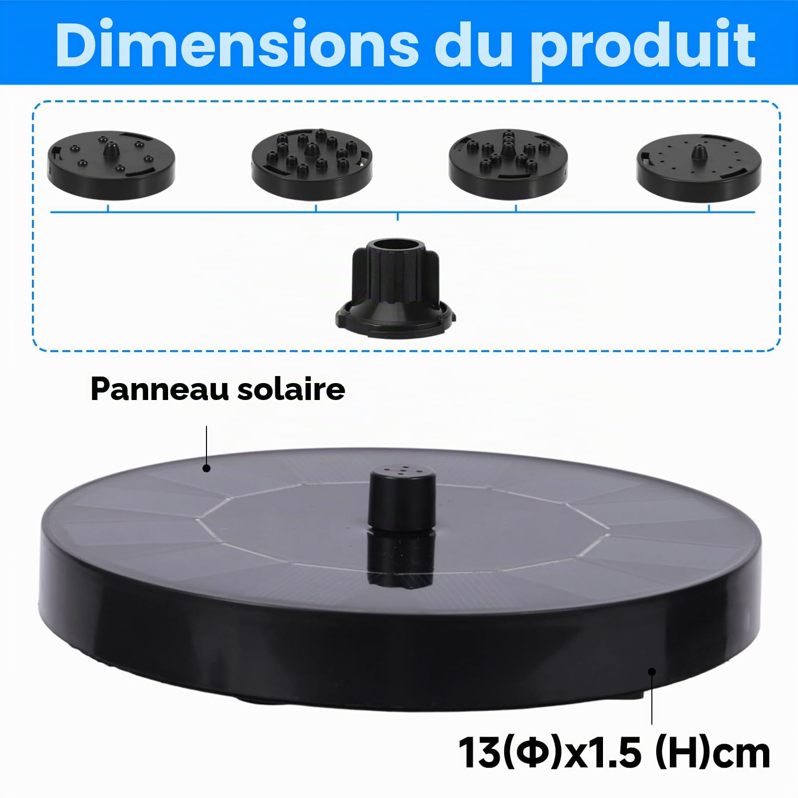 Fontaine Solaire Extérieure, Pompe Solaire Flottante avec 6 Buses, Fontaine pour Bain d’Oiseaux, Bassin, Aquarium, Patio, Étang et Décoration de Jardin Extérieur