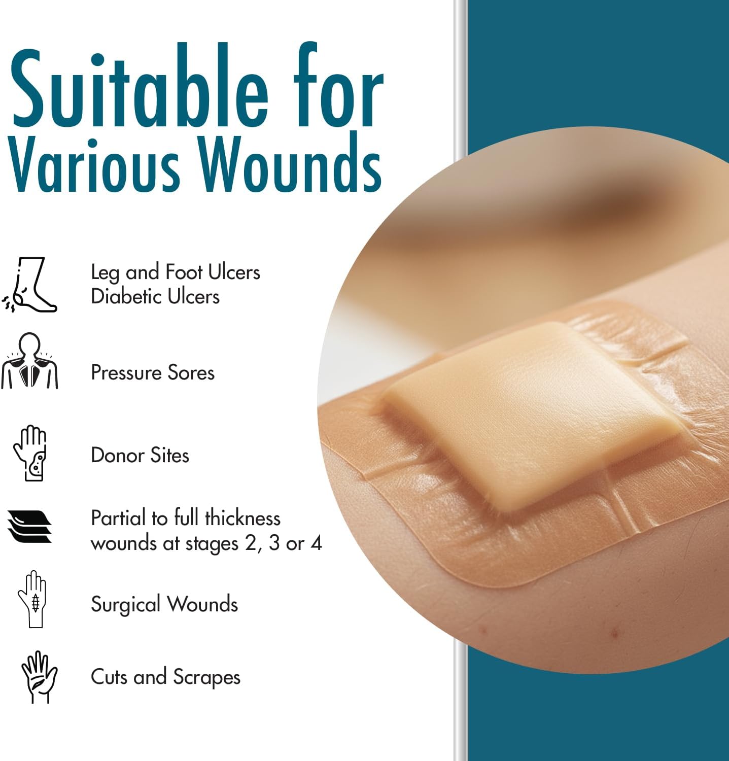 Dynarex Dürma+ DynaLevin Waterproof Adhesive Bordered Foam Dressing - Absorbent Polyurethane Pad - Adheres Easily to Skin - 4" x 4" - 10 Per Box, 12 Boxes Per Case