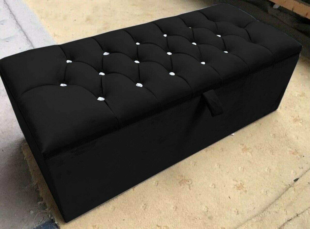 mm08enn Chesterfield Diamante Ottoman Storage Box Footstool Home Chair Plush Fabric