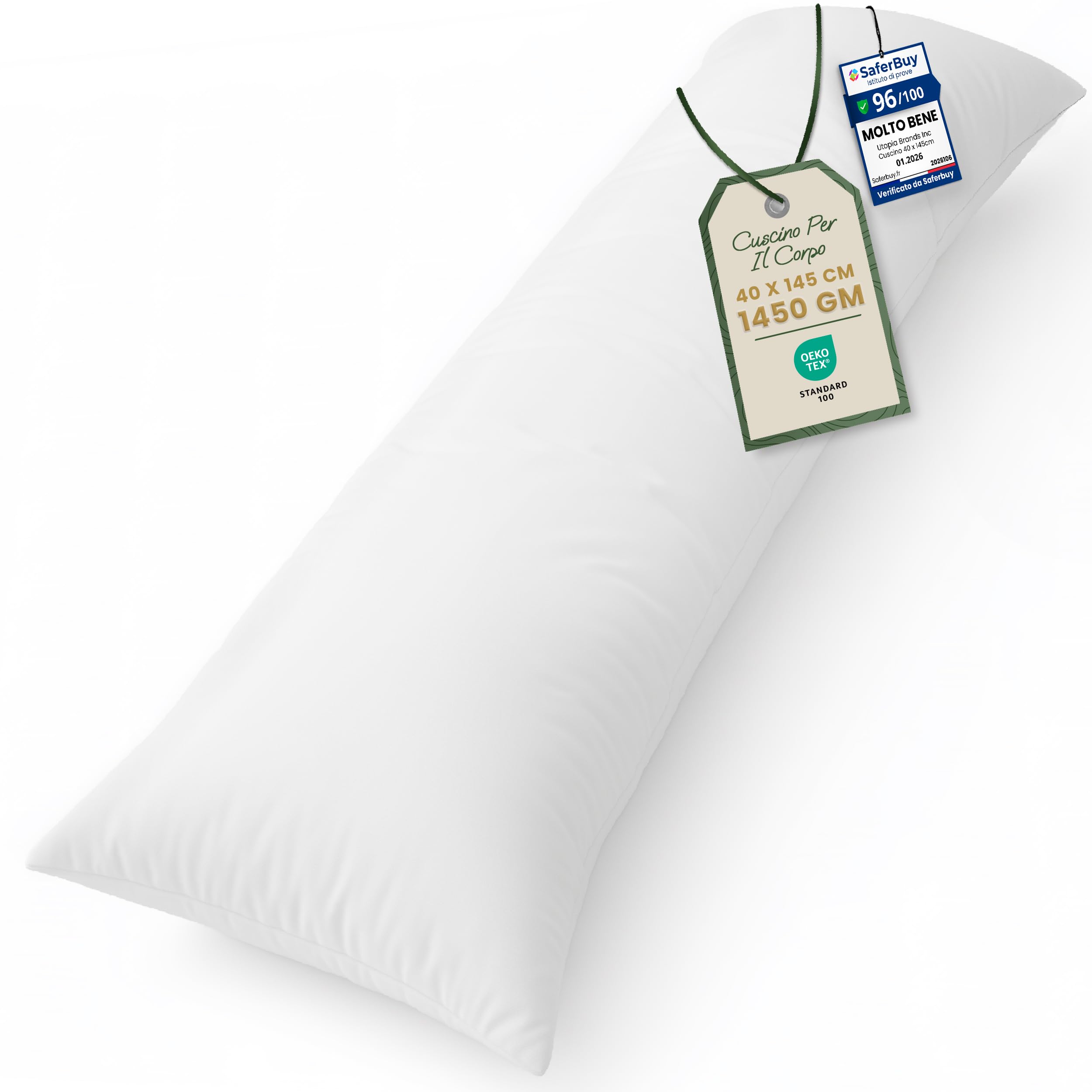 Utopia Bedding Cuscino per Dormire laterale 40x145 cm, Cuscino Lungo Per Gravidanza e Sostenere la Maternità, Cuscini Corpo (Bianco)