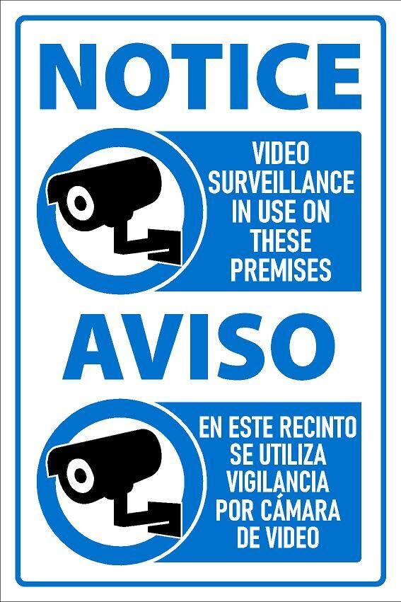 Video surveillance in use on these premises, english spanish safety sign - 1mm flexible Plastic sign (600mm x 400mm)