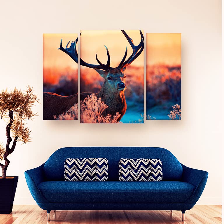 Casperme Beautiful Dear 3pc Multiple Frames Wall Painting For Living Room, Bedroom, Hotels & Office With Sparkle Touch 7mm Hard Wooden Board (36*24 inches) Casper_MF_3x2_38