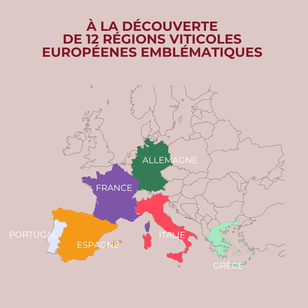 Coffret Vin à Partager - 12 Vins France & Europe - Dégustation Vin/Rouge/Blanc/Rosé - Coffret Dégustation Vins - 12 échantillons x 40 mL - Idée Cadeau - E-Tasting