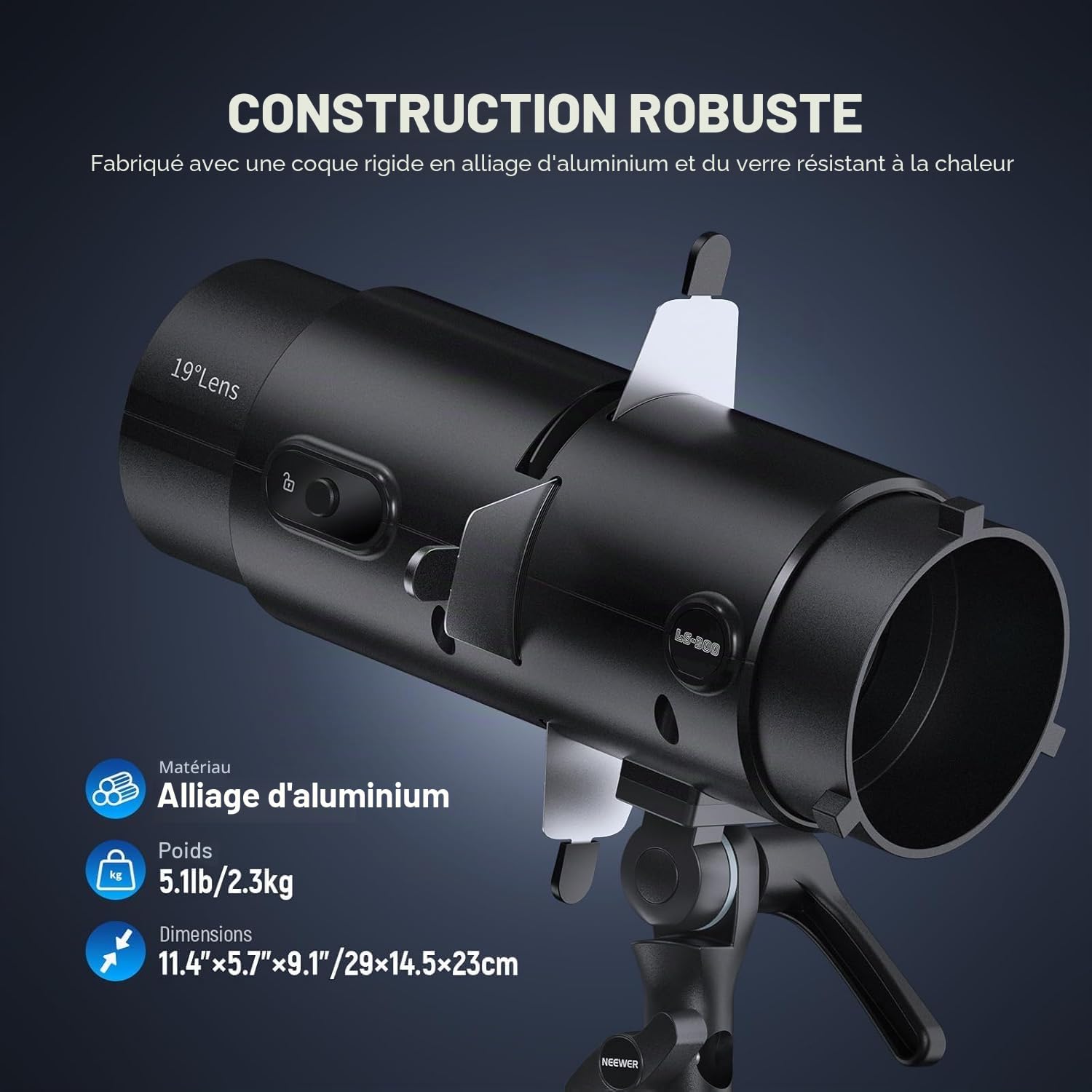 NEEWER LS-300 Spot Optique Snoot pour 300W Bowens Mount LED Vidéo Lumières &16x GOBO 19° lentille de Projection 98% Transmission de Lumière Forme Géométrique pour Photographie Créative & Éclairage