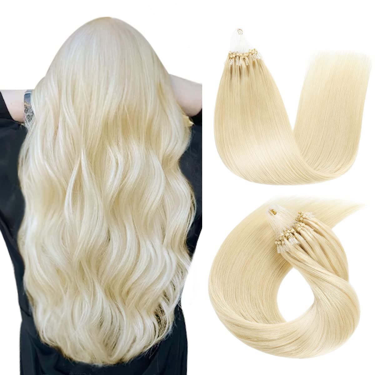 SUYYA Micro Links Hair Extensions Platinum Blonde Micro Loop Human Hair Extensions Straight Microlink Hair Extensions Human Hair 50 Strands 40g/Pack