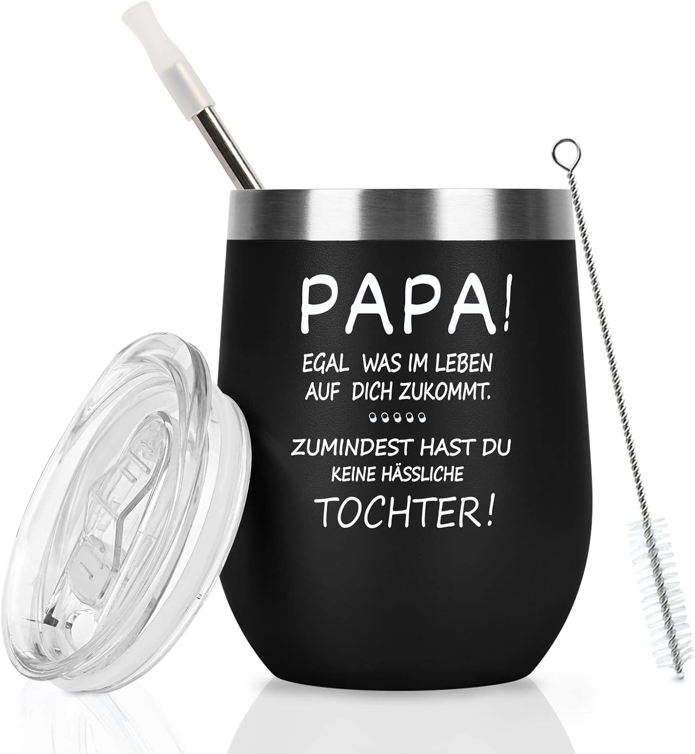 Livole Regalo para el Día del Padre de la hija, vaso de vino de acero inoxidable con texto en alemán