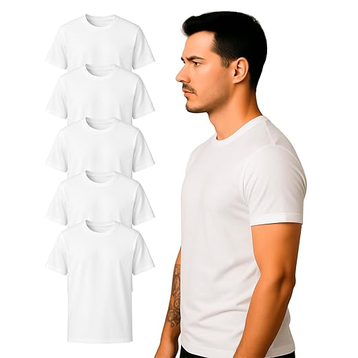 Kit 5 Camisetas Masculinas Básicas 100% Algodão 30.1 Premium Gola Redonda