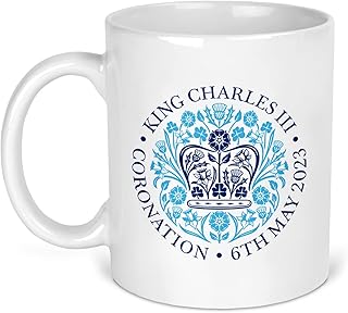 Coronation Mug - Official Emblem 11oz Ceramic Mug (Blue Emblem), Commemorating the Coronation of King Charles III and Queen Consort | Coronation Keepsake Gift