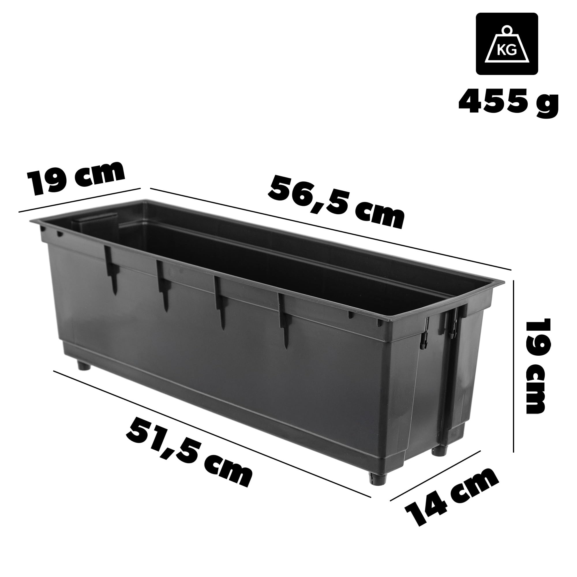 KADAX Wkładka 56 cm, do skrzynki na kwiaty, czarna wkładka na rośliny z tworzywa sztucznego, wkładka z tworzywa sztucznego, do skrzynki balkonowej i skrzynki na rośliny, wkład do doniczki wewnętrznej