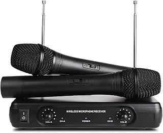 Micrófono Micrófono dinámico Dual Profesional VHF Sistema de micrófono inalámbrico Sin cable de mano Micrófonos de micrófonos de micrófono con 2 micrófonos Micrófonos inalámbricos (Color : Black)