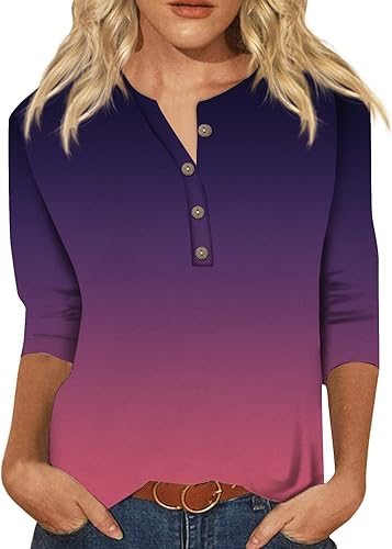 Camisetas de manga 34 para mujer, camisetas de trabajo de verano, teñido anudado, camisa de abuela, camisa con botones y cuello redondo, a la moda,